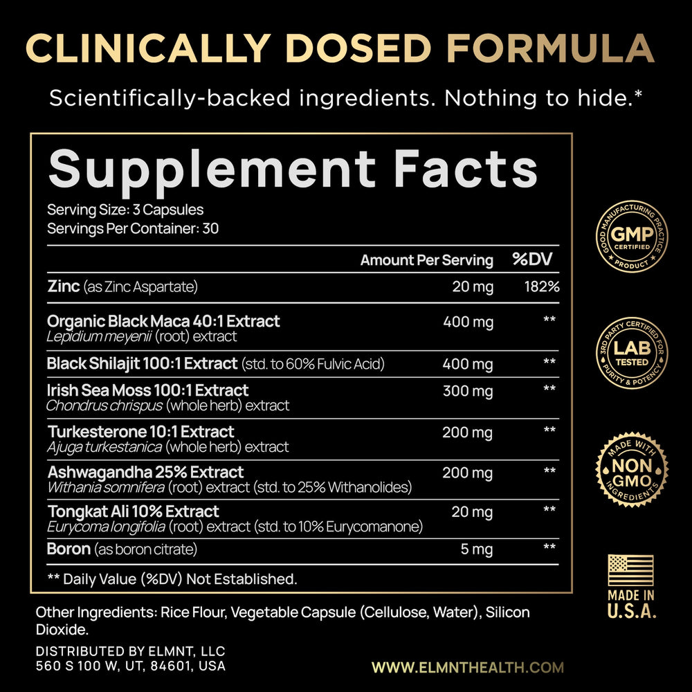 ULTRA MALE® Premium Testosterone Booster for Men w. 100:1 Shilajit, 40:1 Black Maca, Ashwagandha 25%, Tongkat Ali 10%
