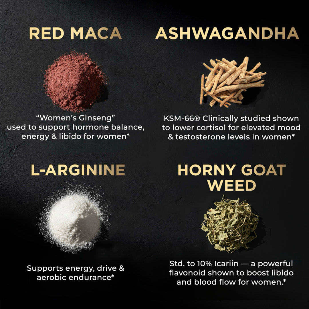 1,450mg Libido Booster for Women w. 30x Strength Red Maca Root, KSM66 Ashwagandha, Horny Goat Weed & Damiana