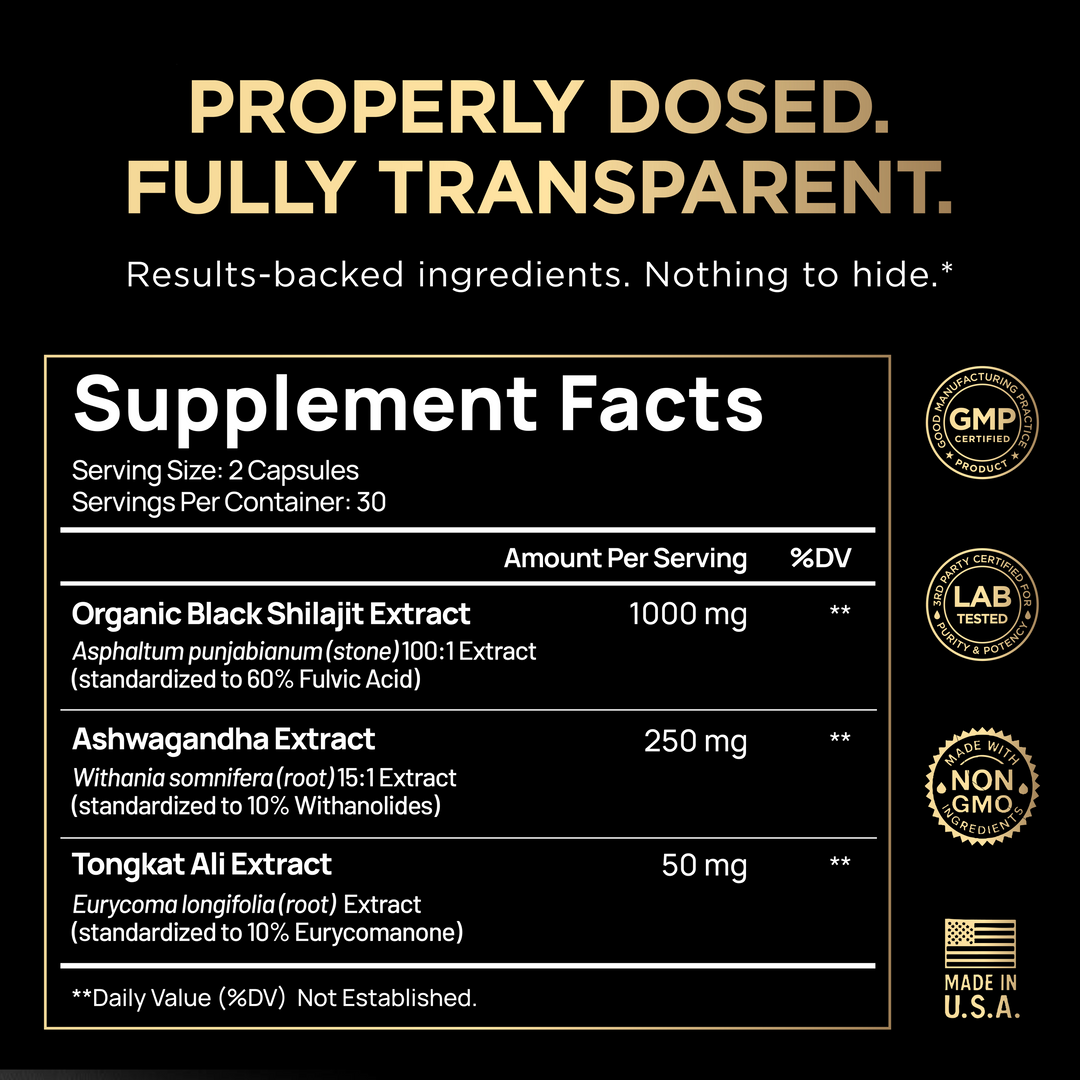 100x Strength Black Shilajit for Men w. 10% Tongkat Ali & Ashwagandha