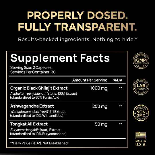 100x Strength Black Shilajit for Men w. 10% Tongkat Ali & Ashwagandha